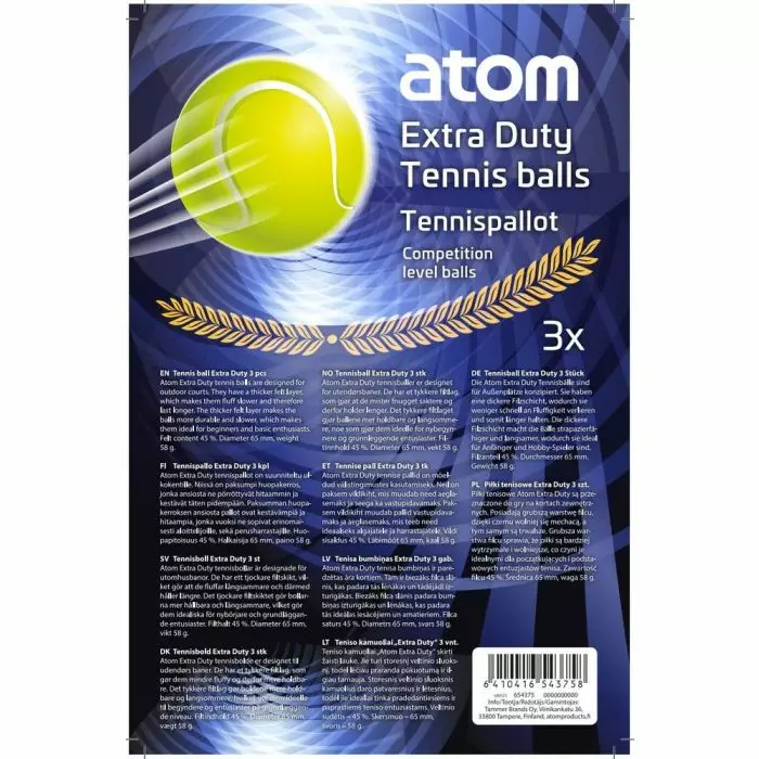 Atom Tennispallo extra duty 3kpl - Pallot - 6410416543758 - 1