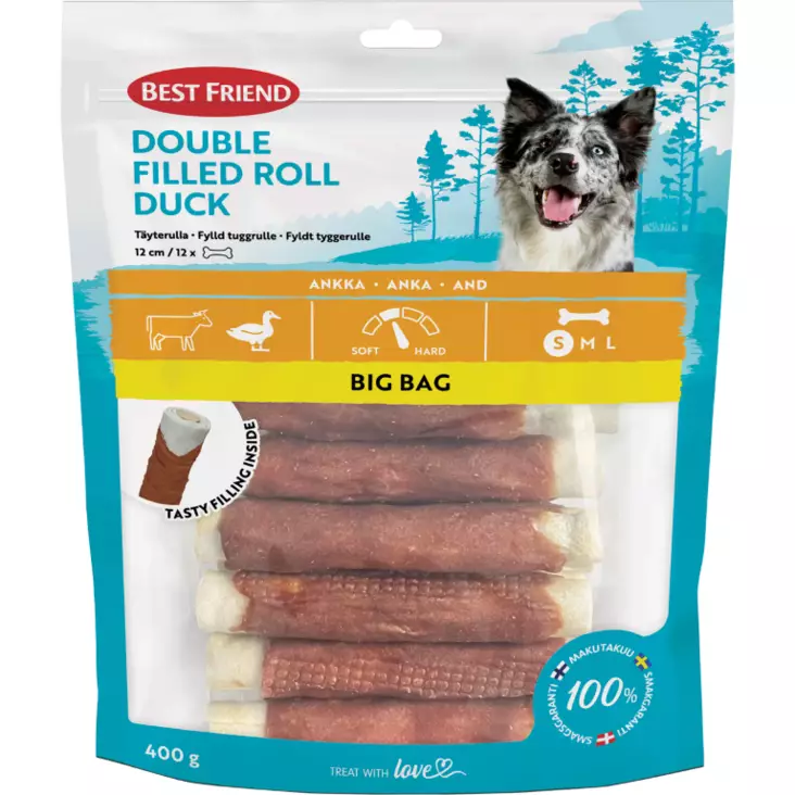 Best Friend täyterulla ankka 12cm 12kpl 400g - Koiran luut - 5700551172878 - 1