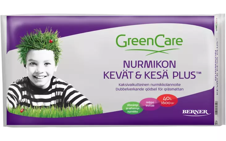 Greencare nurmikon kevät&kesä plus 40l - Puutarhalannoitteet - 6414504723428 - 1