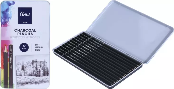 Hiilikynäsetti 12kpl - Puuvärikynät ja liidut - 8719202746358 - 1