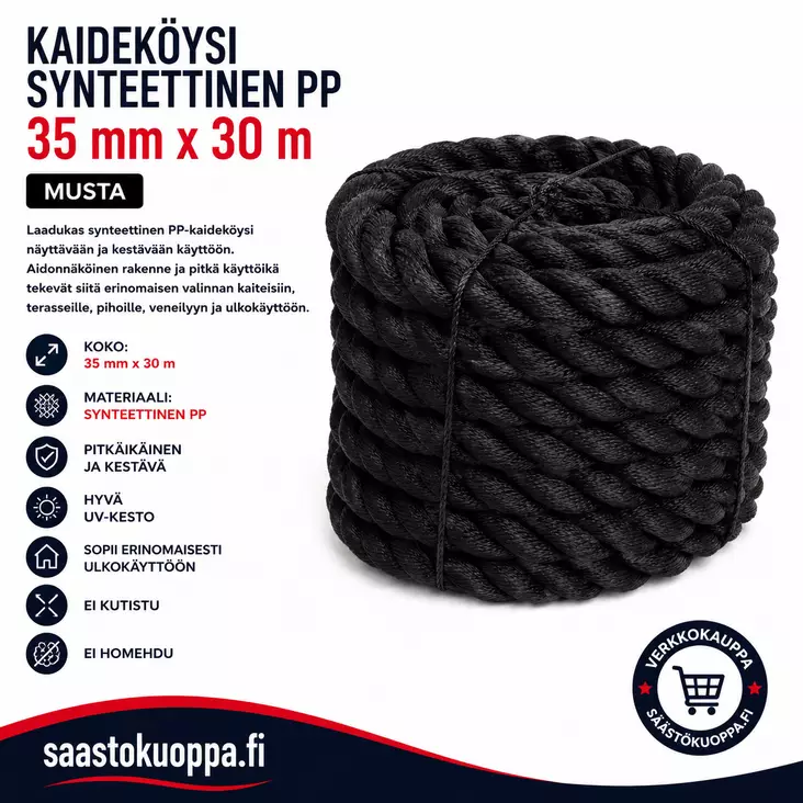 KAIDEKÖYSI 30M 35MM MUSTA - Narut ja köydet - 6438159308458 - 1
