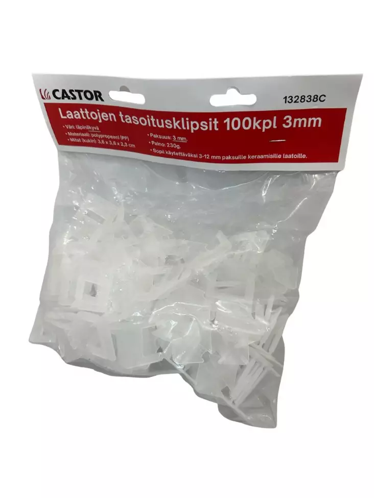 Laattojen tasoitusklipsit 100kpl 3mm - Muuraus-ja laatoitustarvikkeet - 6438168116808 - 1