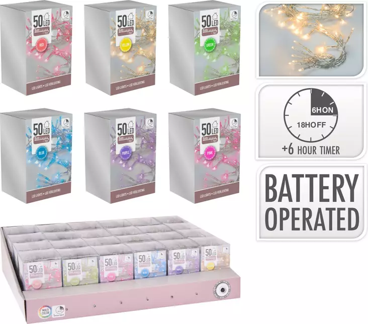 Led 50 -valo pastelliväri paristokäyttö - Jouluvalot - 8719202599848 - 1