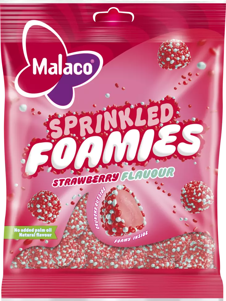 Malaco sprinkled foamies strawberry 110g - Karkit - 7310350505708 - 1