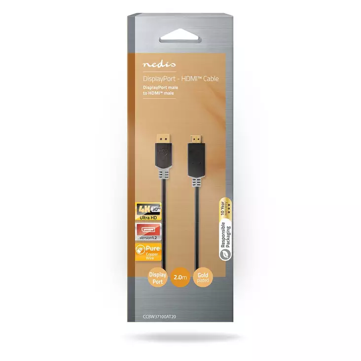 Nedis Displayport-Hdmi kaapeli 2m 4K@30 - Näyttökaapelit - 5412810263868 - 1