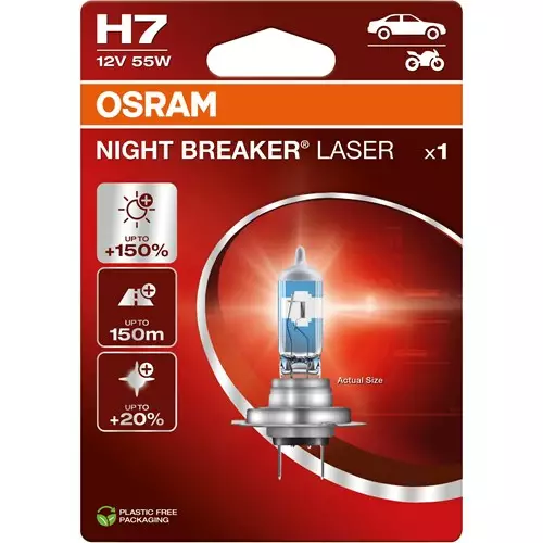 Osram H7 Night Breaker laser +150 - Halogen ajovalot ja polttimot - 4062172395168 - 1