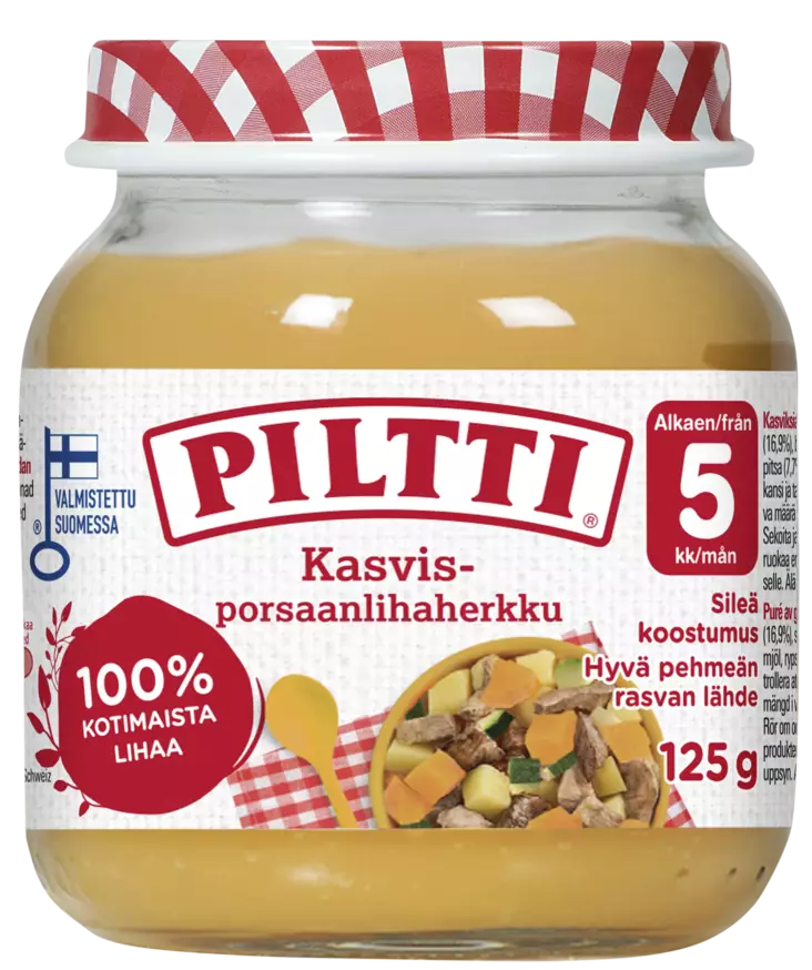 Piltti Kasvis-porsaanlihaherkku 5kk 125g - Lastenruoat - 8445290533838 - 1