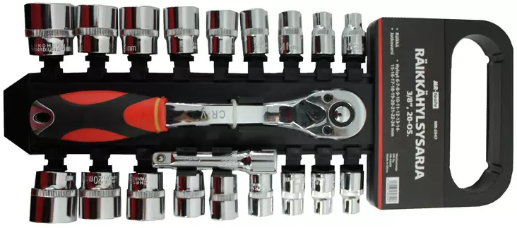 Räikkähylsysarja 3/8", 20-os. - Hylsysarjat - 6430074697518 - 1