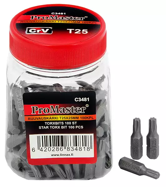 Ruuvauskärki T25x25mm 100kpl - Kärkisarjat - 6420286834818 - 1