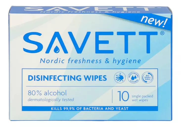 Savett Disinfecting kosteuspyyhe 10kpl - Desifiointi ja laastarit - 7046110054758 - 1