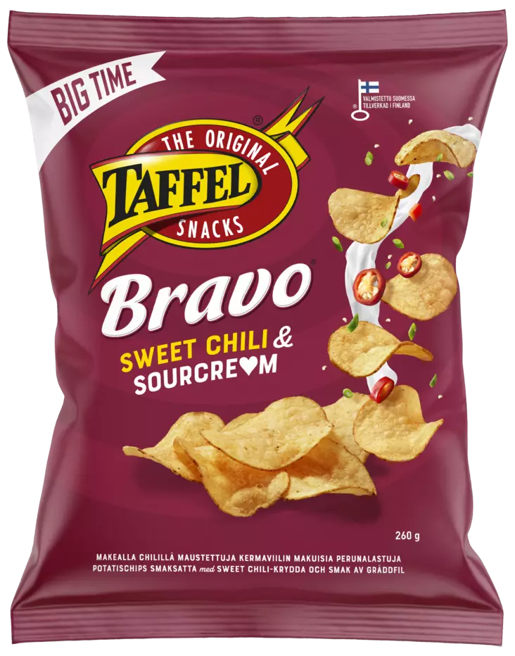 Taffel Bravo sweet chili & sourcream 260 - Sipsit, snacksit ja pähkinät - 6410380041748 - 1