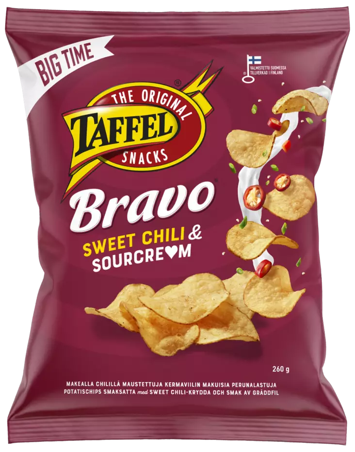 Taffel Bravo sweet chili & sourcream 260 - Sipsit, snacksit ja pähkinät - 6410380041748 - 1