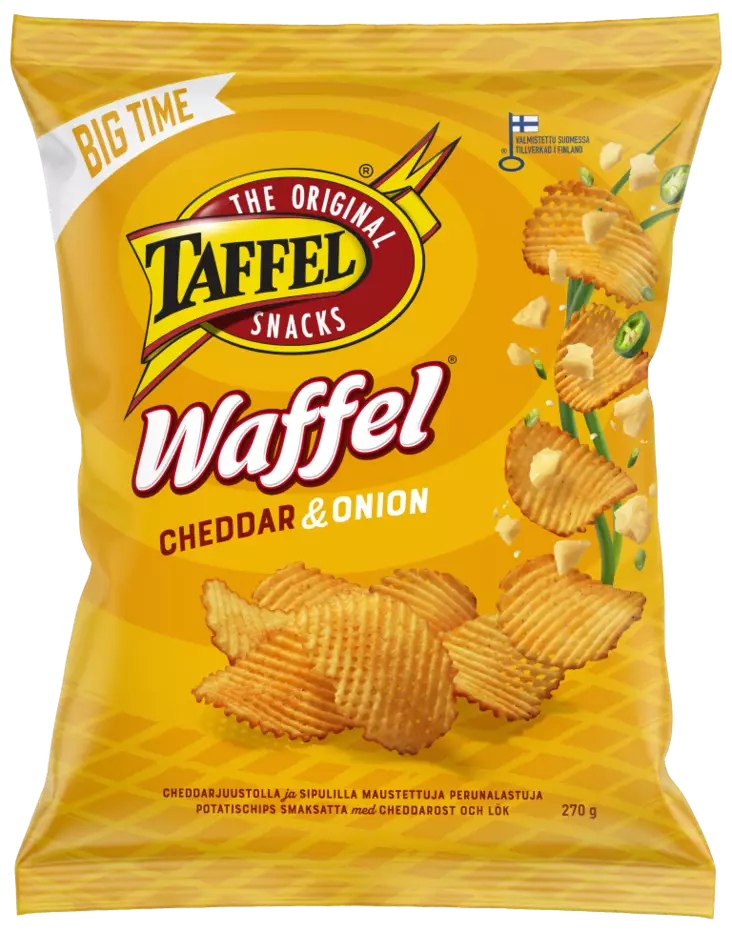 Taffel Waffel Cheddar-Onion 270g - Sipsit, snacksit ja pähkinät - 6410380042028 - 1