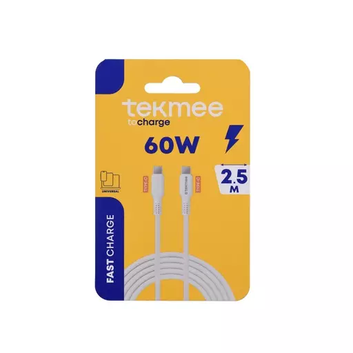 Tekmee latausjohto USB-C/USB-C 2,5m 60W - Puhelintarvikkeet ja laturit - 3661075376468 - 1