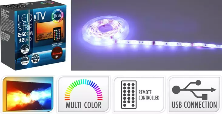 TV Led-nauha 2x0,5m multicolour - Led-valonauhat ja tarvikkeet - 8721037687218 - 1