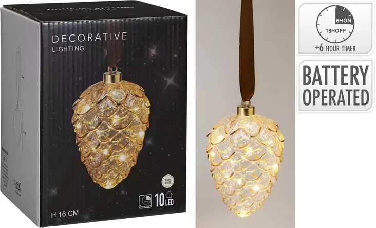 Valaistu käpykoriste 16cm - Jouluvalot - 8721037644938 - 1