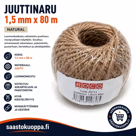 Juuttinaru 1,5mm 80m - Narut ja köydet - 6438159247139 - 1
