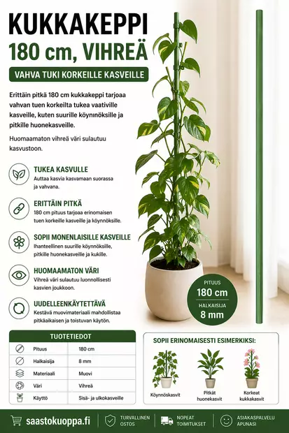 Kukkakeppi 180cm vihreä - Kasvien ja pensaiden tuet ja kehikot - 6438159099929 - 1