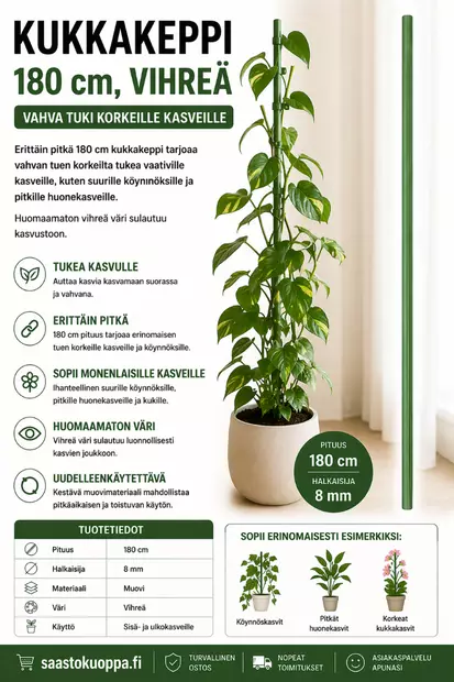 Kukkakeppi 180cm vihreä - Kasvien ja pensaiden tuet ja kehikot - 6438159099929 - 1