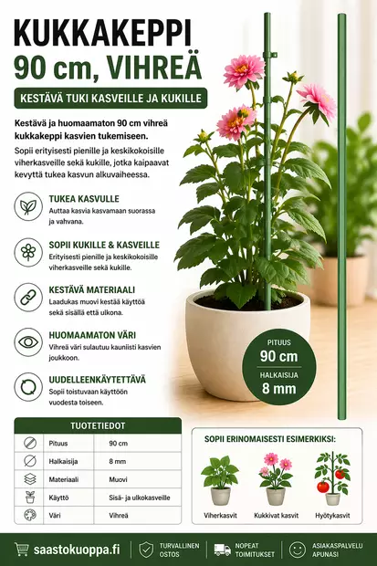 Kukkakeppi 90cm vihreä - Kasvien ja pensaiden tuet ja kehikot - 6438159099899 - 1