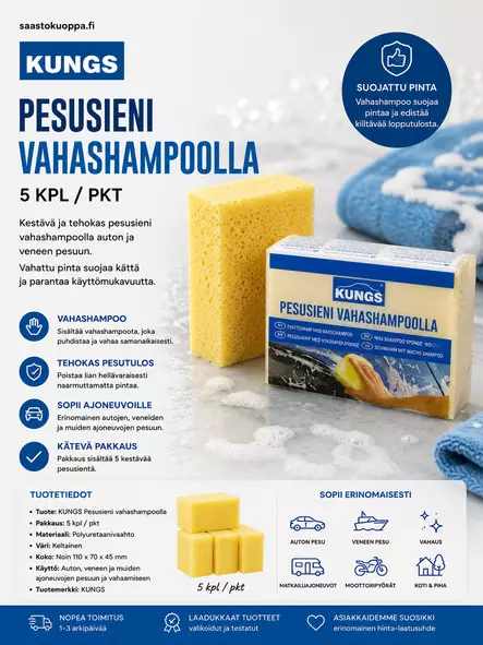 KUNGS PESUSIENI VAHASH. 5 KPL/PKT - Muut auton pesutarvikkeet - 6423800552359 - 1