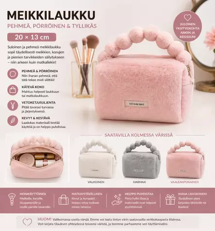 Meikkilaukku 20x13cm pörröinen - Toiletti- ja meikkilaukut - 6438506011239 - 2
