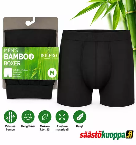 Nordsox bambuboxerit black M - Miesten alusasut - 6438159950169 - 2