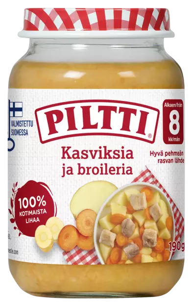 Piltti Kasviksia ja broileria 190g 8kk - Lasten ruoka ja juoma - 6417900847309 - 1