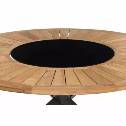 Pöytä pyöreä 150 cm tiikki ja lasi - Puutarhapöydät - 6410416128429 - 2