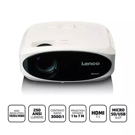 Projektori-lcd lenco hd 1080p bluetoothilla valkoinen - Televisiot ja projektorit - 8711902078289 - 1
