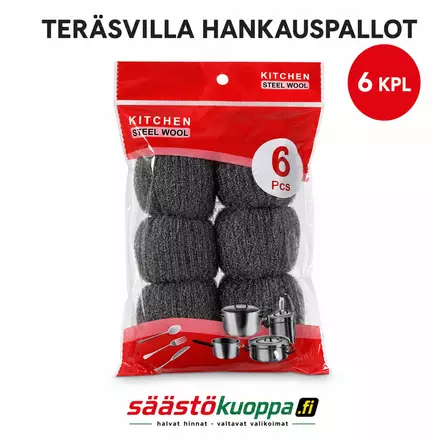 Teräsvilla hankauspallot 6kpl 5g - Teho ja- taikasienet - 6438506026639 - 1