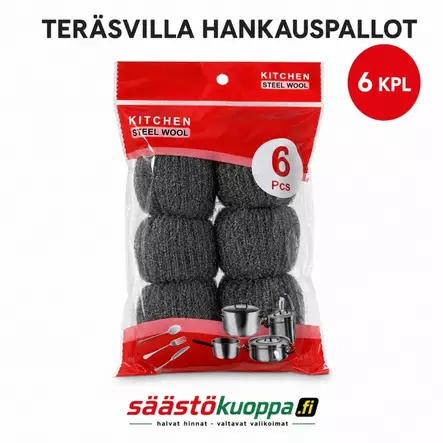 Teräsvilla hankauspallot 6kpl 5g - Teho ja- taikasienet - 6438506026639 - 1