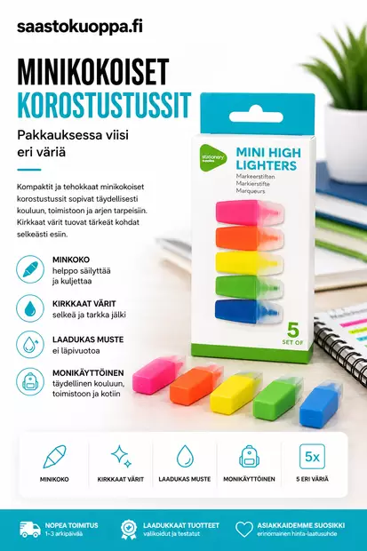 Yliviivaustussi/korostuskynä mini 5kpl - Tussit, kuitukynät ja korostuskynät - 8721037033329 - 2