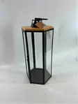 Kynttilälyhty kantikas teräs/puu 55cm - Ulko- ja sisälyhdyt - 6438159729079 - 1