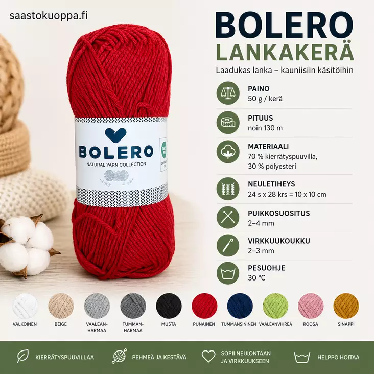 Puuvillalanka recycled punainen 50g - Langat - 6438506011659 - 1