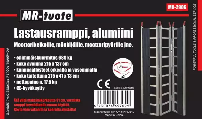Ajoramppi leveä 215x137cm 680kg alumiini - Tunkit, pukit ja rampit - 6430074697099 - 1