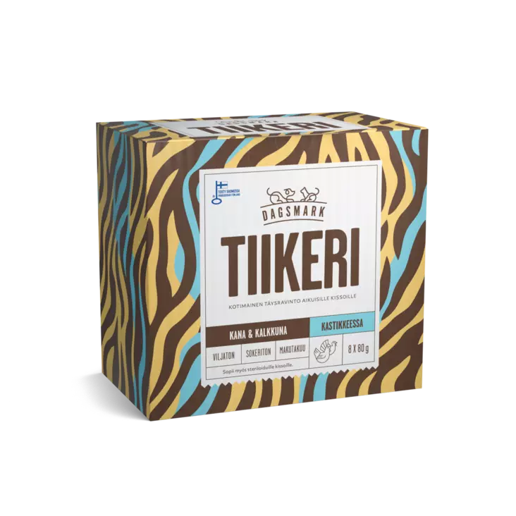 Dagsmark tiikeri kotimainen kissan täysravinto 8x80g kanaa ja kalkkunaa kastikkeessa - Kissan märkäruoat - 6430066383429 - 1
