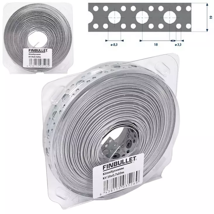 Finbullet Kiinnitysvanne 19mm x 0,7mm x 10m - Muut kiinnitystarvikkeet ja lajitelmat - 6438152035269 - 1