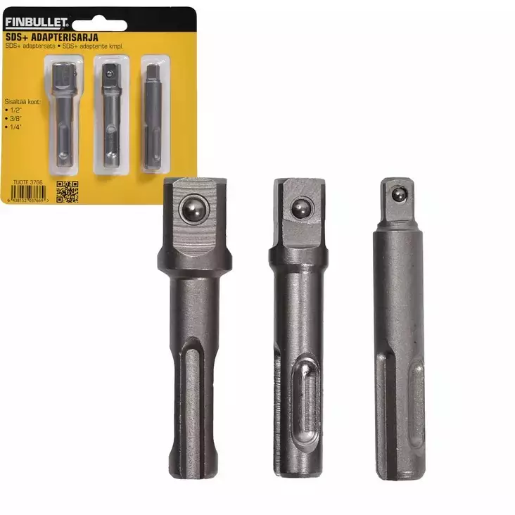Finbullet SDS+ adapterisarja 1/4" 3/8" 1/2" - Jatkovarret,niveljatkot ja adapterit - 6438152037669 - 1