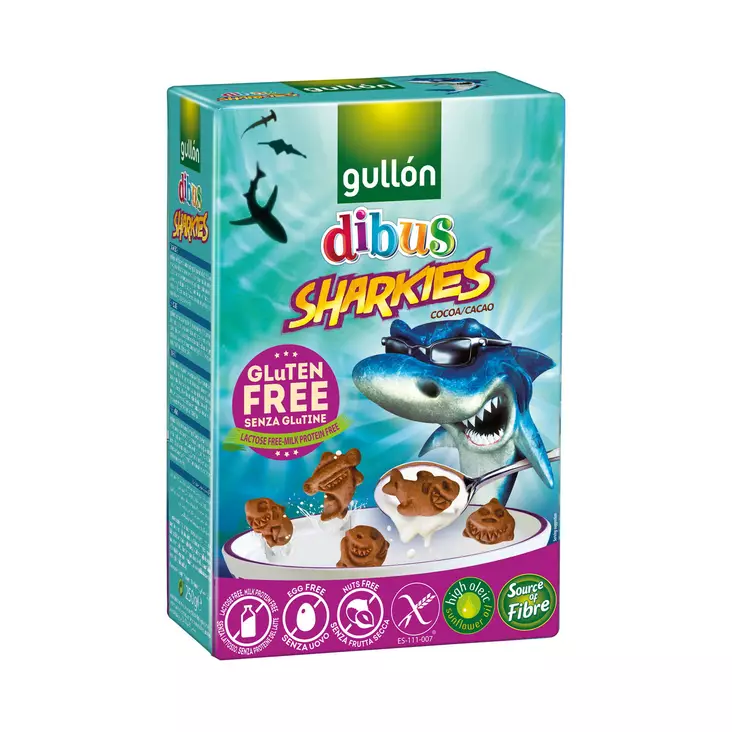 GULLON DIBUS SHARKIES GLUTEENITON 250G - Kissat - 8410376044959 - 1