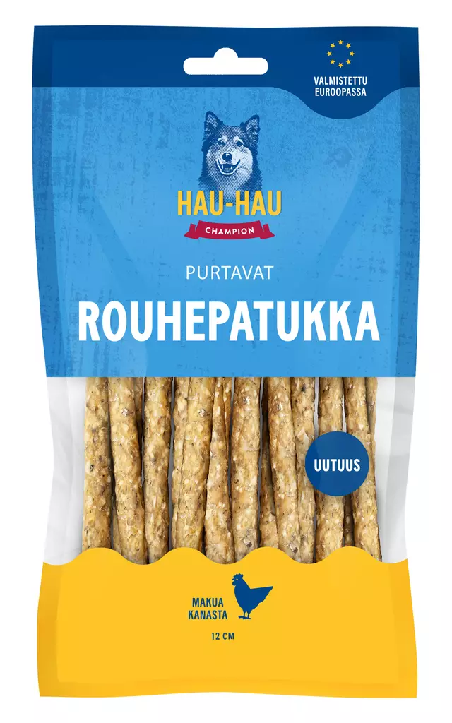 Hau-Hau Champion Purtavat rouhepatukka sisältää kana 12cm 100g - Koiran herkut - 6438554001909 - 1