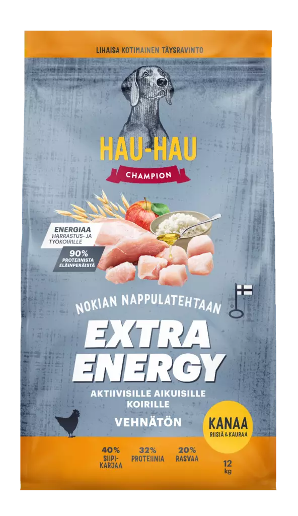 Hau-Hau Champion täysravinto 12kg extra energy kanaa, riisiä & kauraa - Koiran kuivaruoat - 6430076899149 - 1