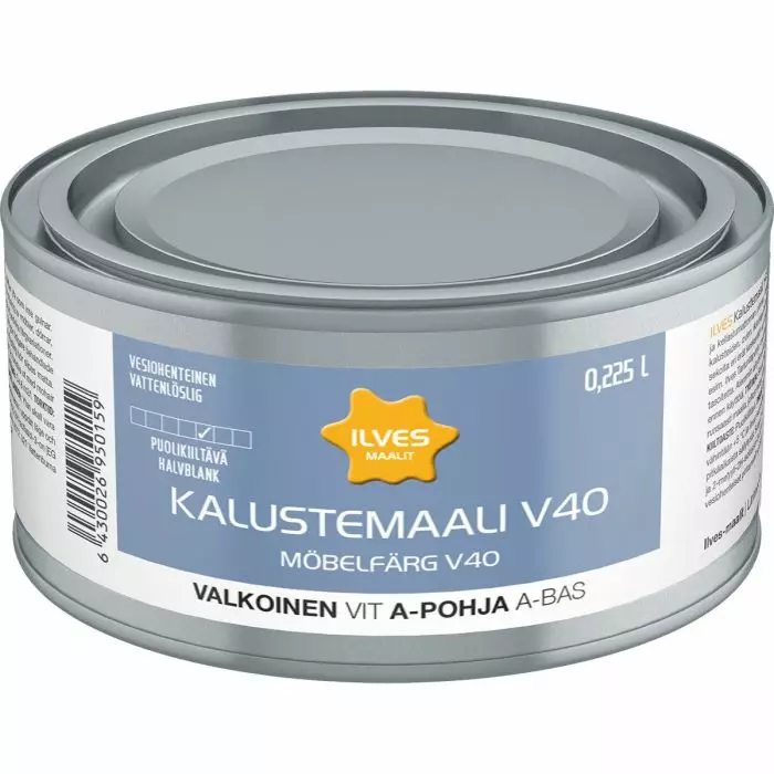 Ilves Kalustemaali V40 Valkoinen 0,255L - Kalustemaalit ja ikkuna/ovimaalit - 6430026950159 - 1