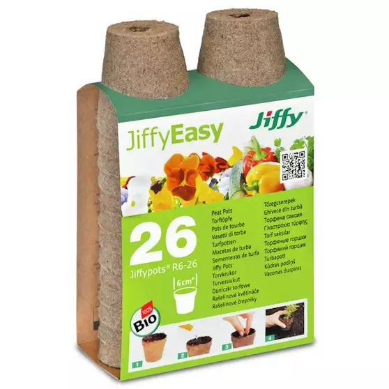 Jiffy turveruukku 6cm pyöreä 26kpl - Ruukut ja amppelit - 8718734420019 - 1