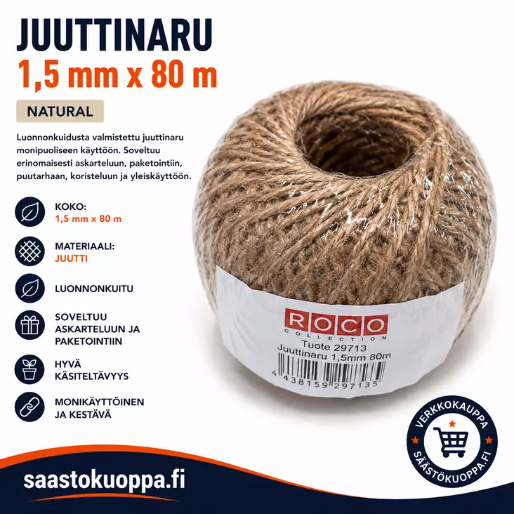 Juuttinaru 1,5mm 80m - Narut ja köydet - 6438159247139 - 1