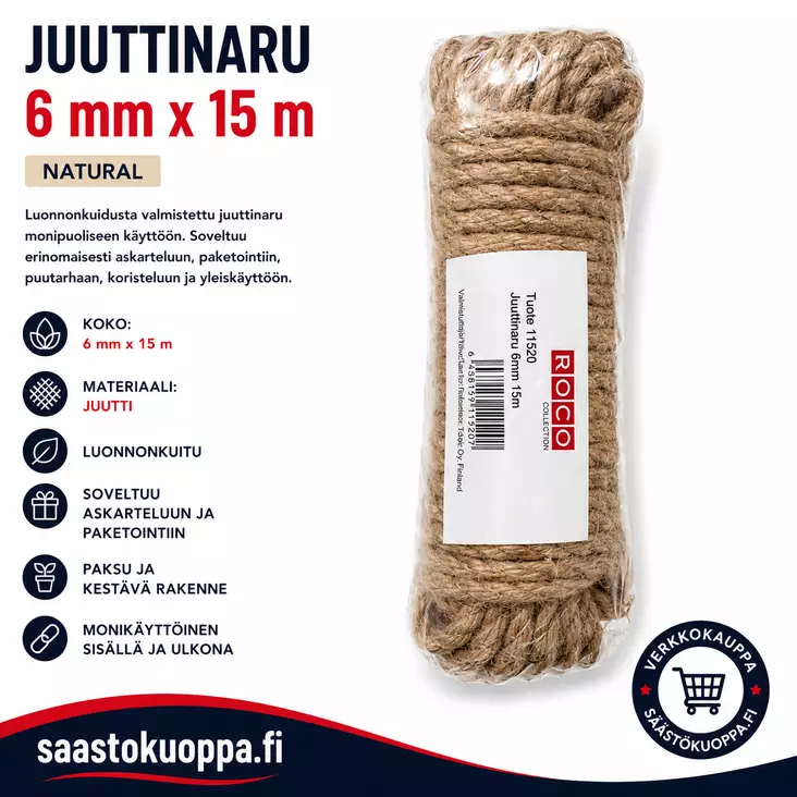 Juuttinaru 6mm/15m - Köydet ja narut - 6438159115209 - 1