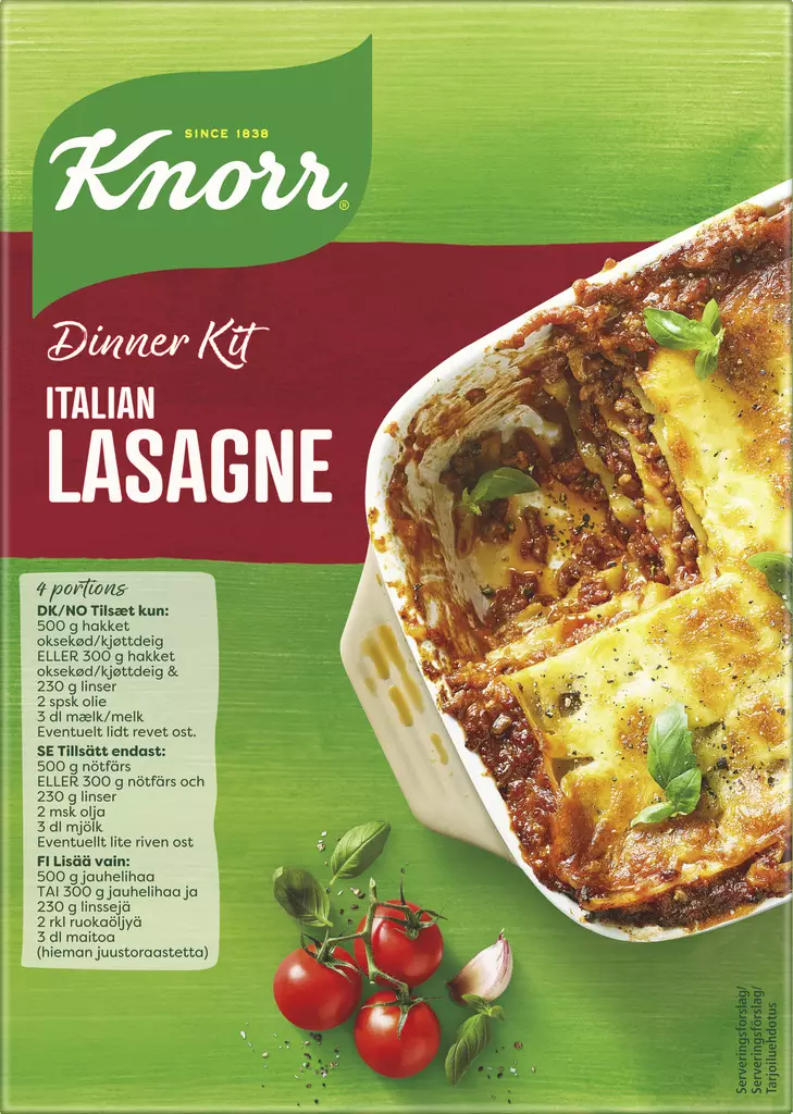 Knorr Italian Lasagne 262g - Kuivaruoka-aineet, keitot ja kastikkeet - 8720182570499 - 1