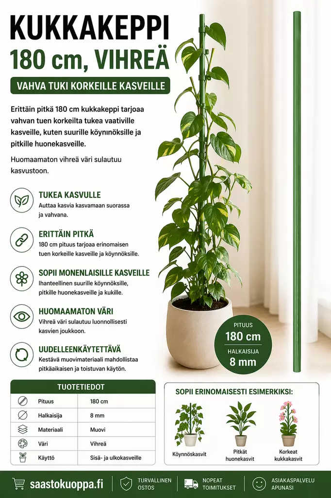 Kukkakeppi 180cm vihreä - Kasvien ja pensaiden tuet ja kehikot - 6438159099929 - 1