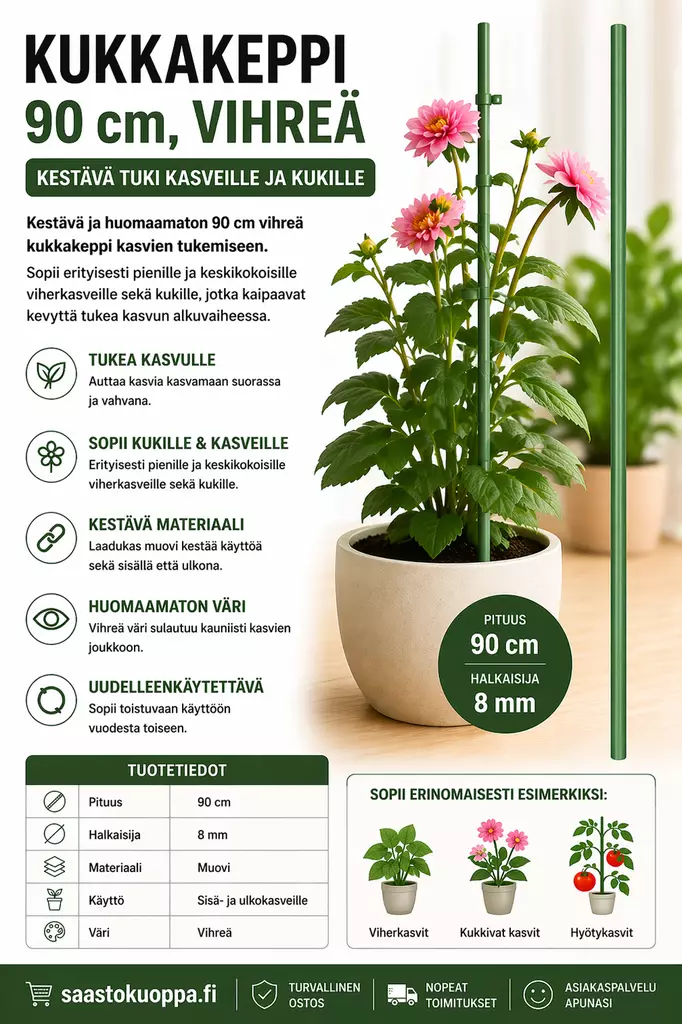 Kukkakeppi 90cm vihreä - Kasvien ja pensaiden tuet ja kehikot - 6438159099899 - 1