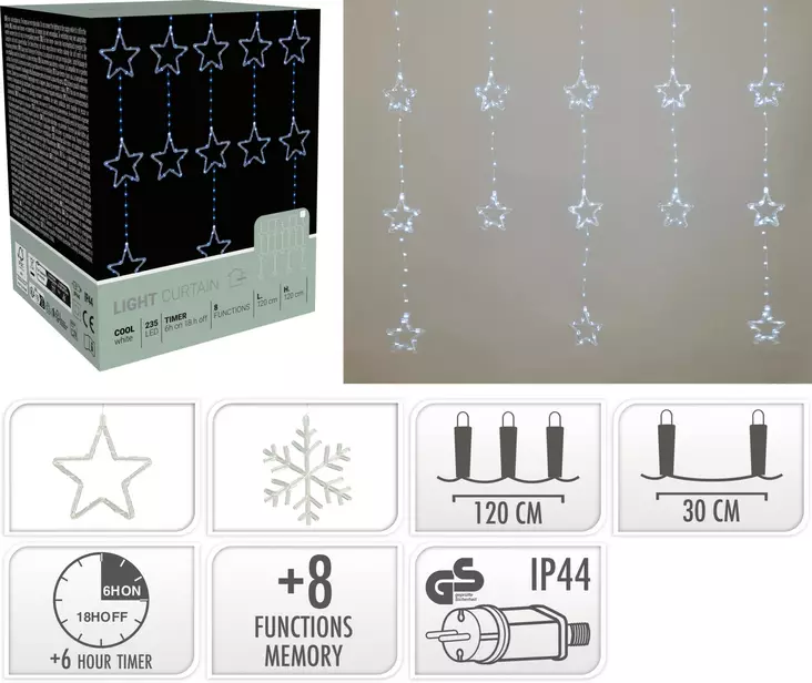 Led-valoverho tähti, lumihiutale - Jouluvalot - 8721037582469 - 1